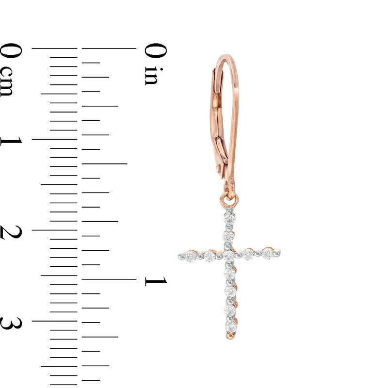 1/4 CT. T.W. Diamond Cross Drop Earrings in 10K Rose Gold