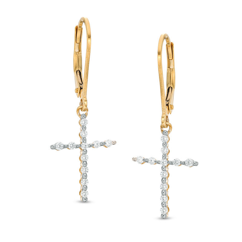 1/4 CT. T.W. Diamond Cross Drop Earrings in 10K Gold