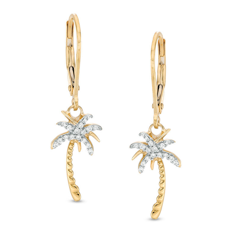 Main Image 1 of 1/8 CT. T.W. Diamond Palm Tree Drop Earrings in 10K Gold