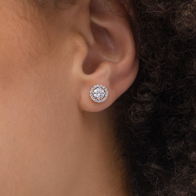 Main Image 2 of 1 CT. T.W. Diamond Frame Stud Earrings in 14K Gold