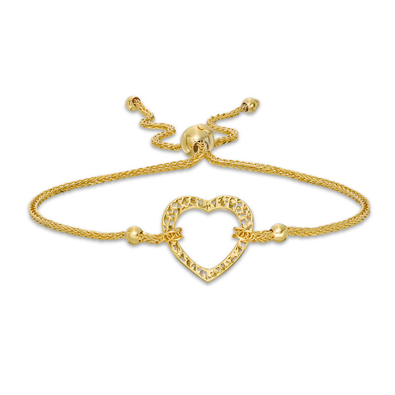 Main Image 1 of Heart Outline Bolo Bracelet in 14K Gold - 8"