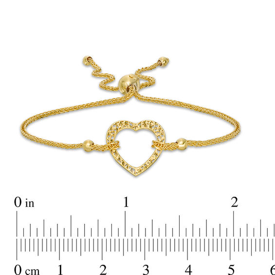 Heart Outline Bolo Bracelet in 14K Gold - 8"
