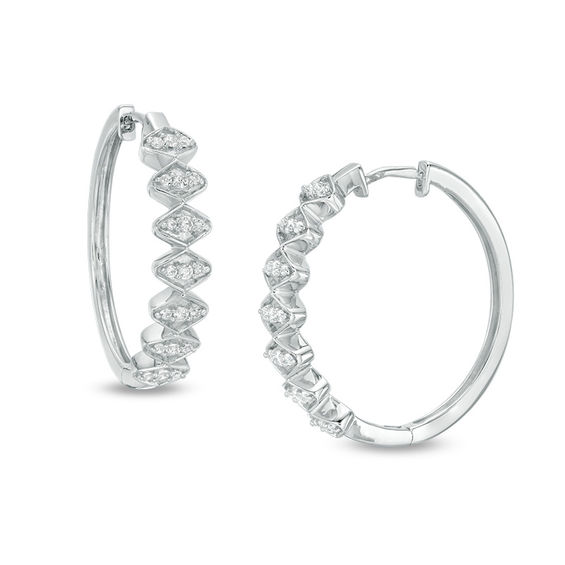 14K White Metal Fashion Grooved Hoop Earrings 14K White Metal Fashion Grooved Hoop Earrings