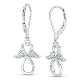 1/8 CT. T.W. Diamond Sideways Heart-Top Infinity Angel Drop Earrings in 10K White Gold