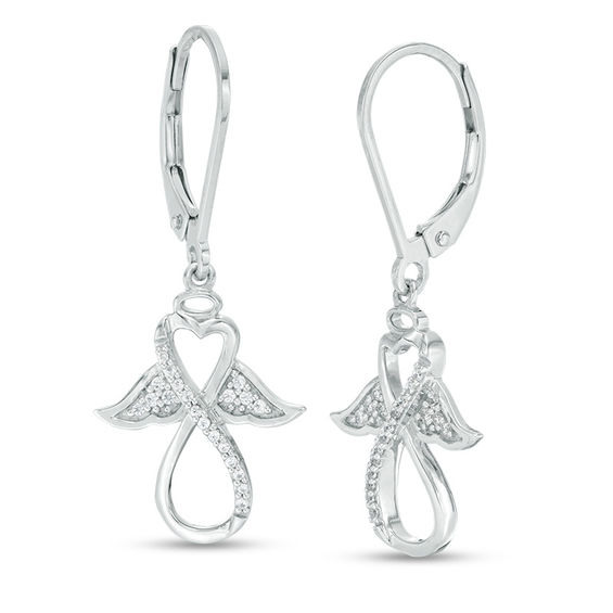 1/8 CT. T.w. Diamond Sideways Heart-Top Infinity Angel Drop Earrings in 10K White Gold