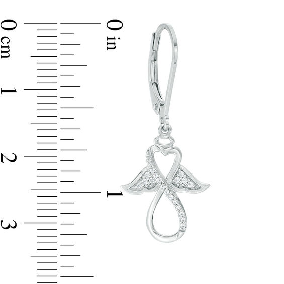 1/8 CT. T.w. Diamond Sideways Heart-Top Infinity Angel Drop Earrings in 10K White Gold