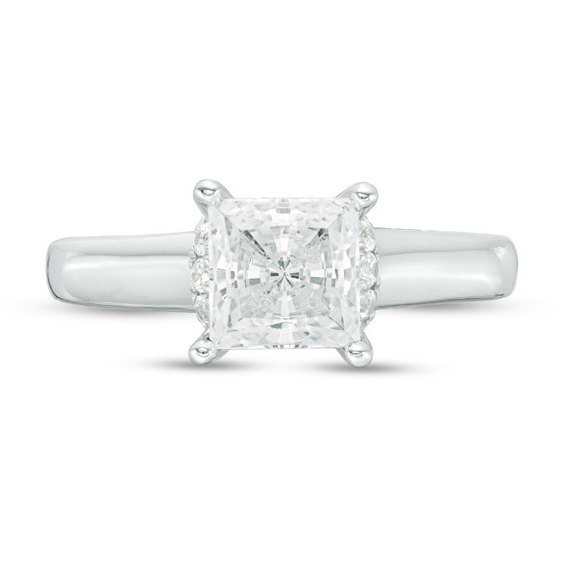 Main Image 4 of Vera Wang Love Collection 1-5/8 CT. T.W. Certified Princess-Cut Diamond Engagement Ring in 14K White Gold (I/SI2)