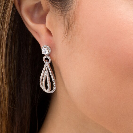1 CT. T.w. Diamond Frame and Double Open Teardrop Earring Jackets in 14K White Gold