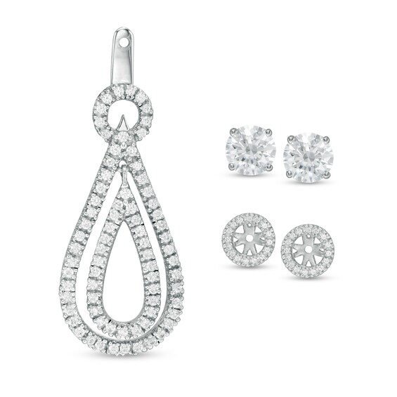 1 CT. T.w. Diamond Frame and Double Open Teardrop Earring Jackets in 14K White Gold