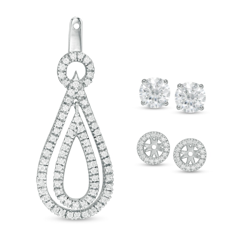 Main Image 3 of 1 CT. T.W. Diamond Frame and Double Open Teardrop Earring Jackets in 14K White Gold