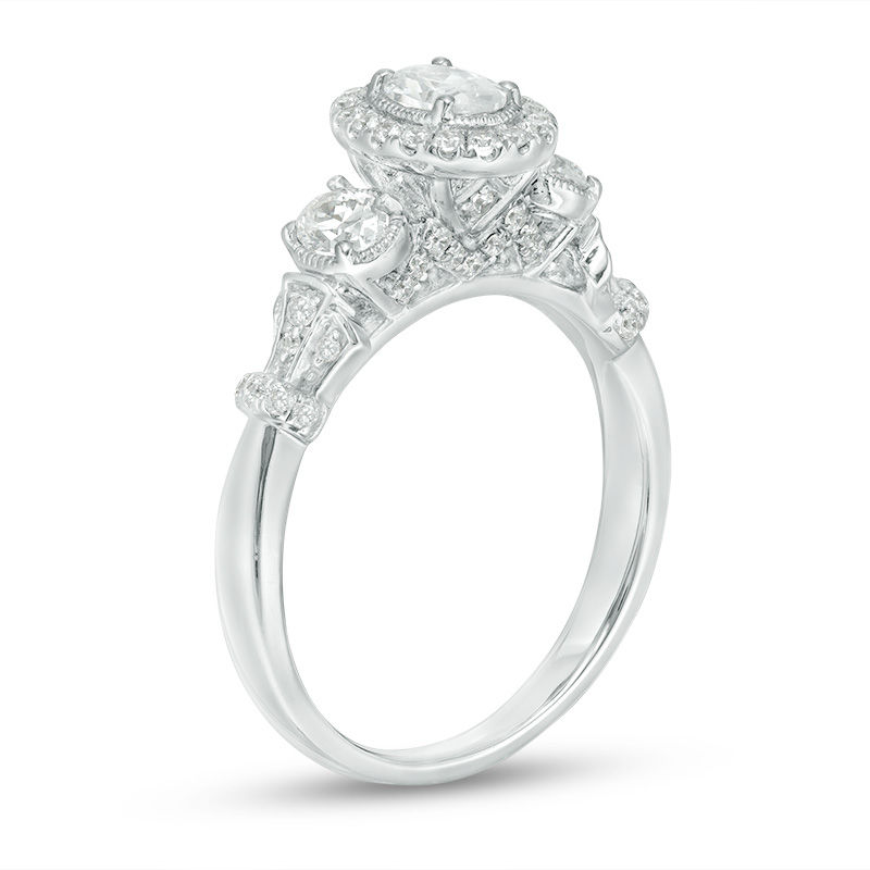 1 CT. T.W. Certified Oval Diamond Past Present Future® Engagement Ring in 14K White Gold (I/SI2)