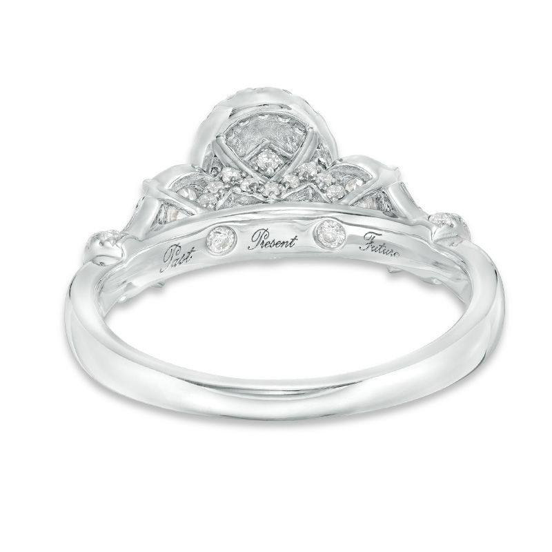 1 CT. T.W. Certified Oval Diamond Past Present Future® Engagement Ring in 14K White Gold (I/SI2)