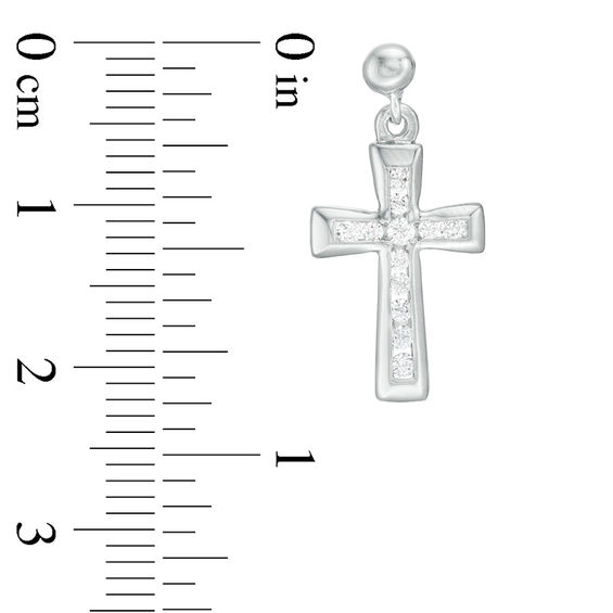 1/3 CT. T.w. Diamond Channel-Set Cross Drop Earrings in 14K White Gold