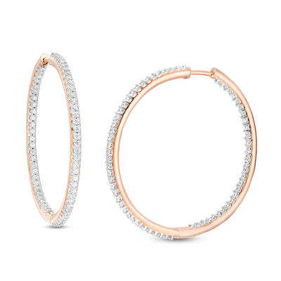 Round Cut White Cubic Zirconia Hoop Earrings in14k Rose Gold Over Sterling Silver 0.23 cttw 