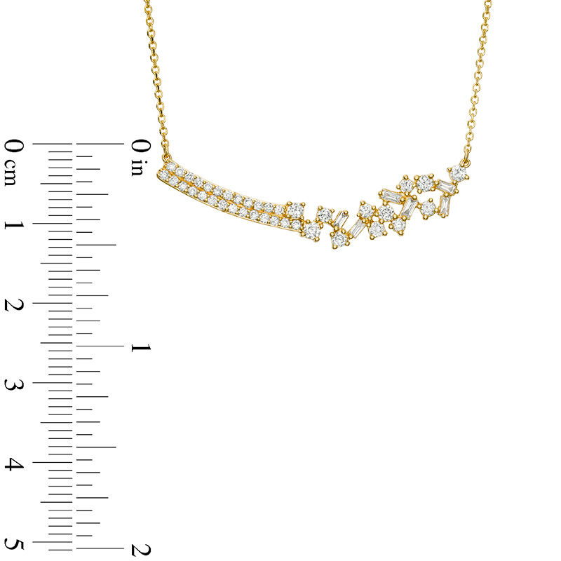 Main Image 3 of 5/8 CT. T.W. Baguette and Round Diamond Double Row and Scatter Necklace in 10K Gold