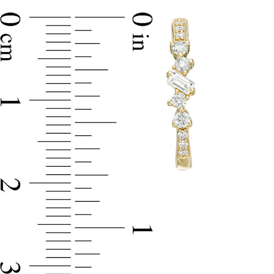 3/8 CT. T.w. Baguette and Round Diamond Scatter Hoop Earrings in 10K Gold
