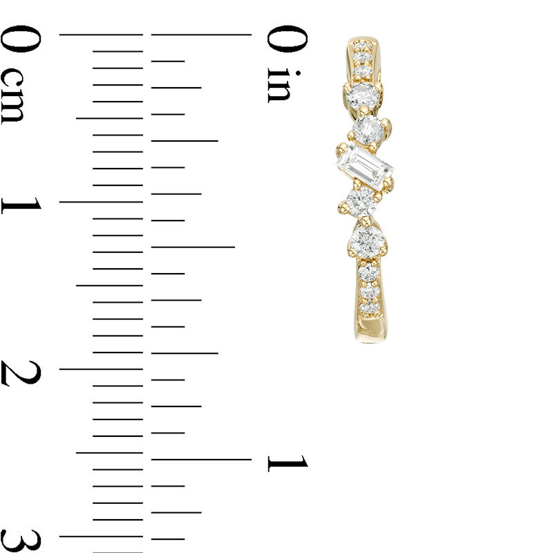 Main Image 3 of 3/8 CT. T.W. Baguette and Round Diamond Scatter Hoop Earrings in 10K Gold