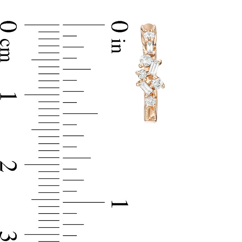 Main Image 3 of 1/4 CT. T.W. Baguette and Round Diamond Scatter Hoop Earrings in 10K Rose Gold