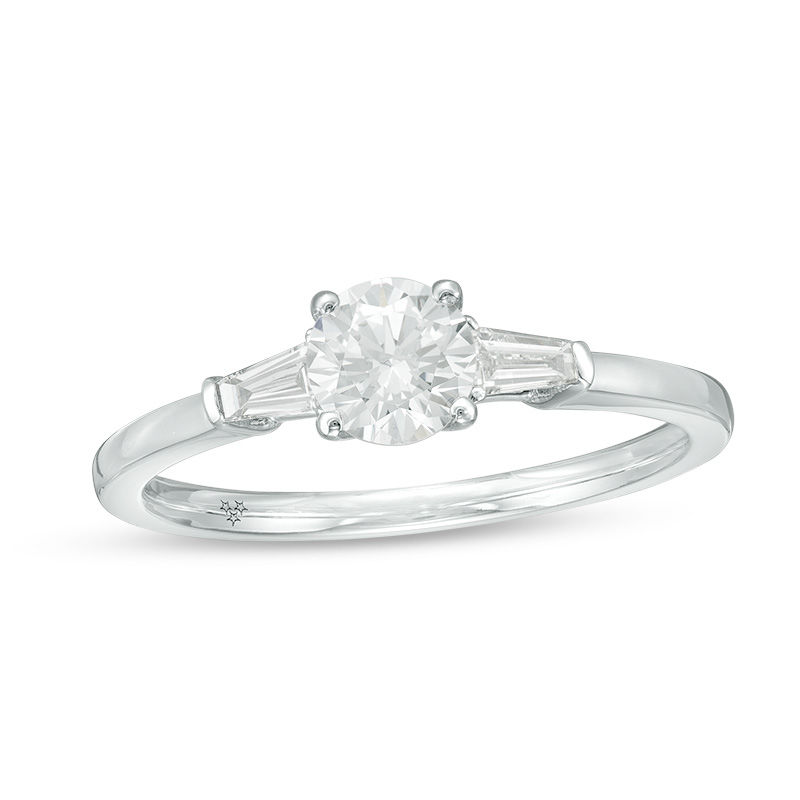 Main Image 1 of 3/4 CT. T.W. Certified Diamond Three Stone Engagement Ring in 14K White Gold (I/SI2)