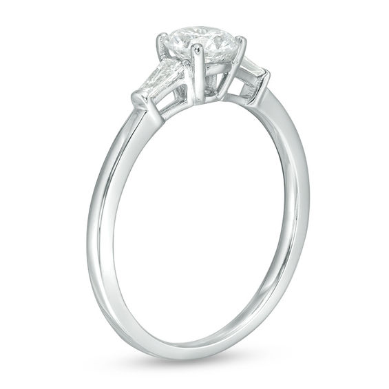 3/4 CT. T.w. Certified Diamond Three Stone Engagement Ring in 14K White Gold (I/Si2)