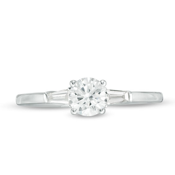 3/4 CT. T.w. Certified Diamond Three Stone Engagement Ring in 14K White Gold (I/Si2)
