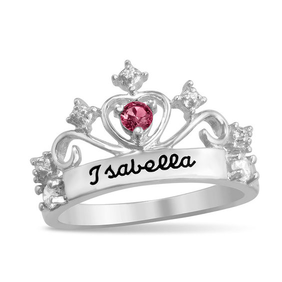 Details about   Personalized Princess Tiara Engraved Simulated Birthstone Ring Sterling Silver 