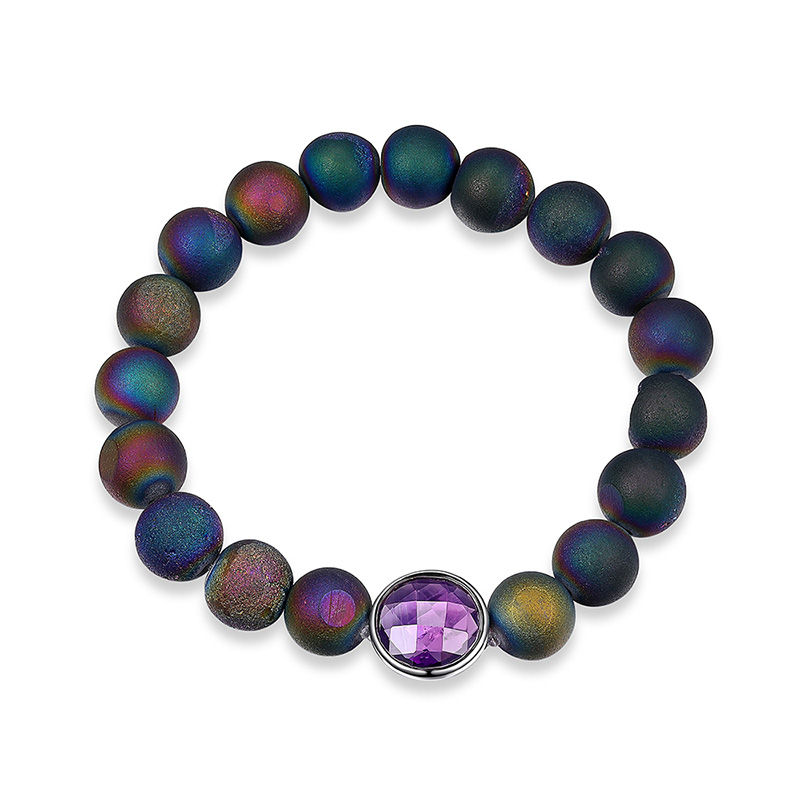 Checkerboard Amethyst and Multi Color Drusy Agate Bead Stretch Bracelet Zales
