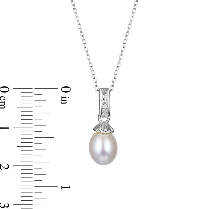 Oval Cultured Freshwater Pearl and Diamond Accent Pendant and Drop Earrings Set in Sterling Silver