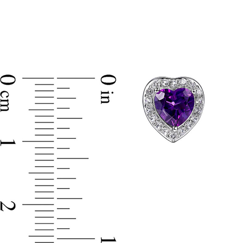 Heart-Shaped Amethyst and White Topaz Frame Vintage-Style Pendant, Stud Earrings and Ring Set in Sterling Silver - Size 7