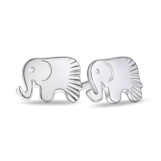 Faceted Etched Elephant Stud Earrings in Sterling Silver