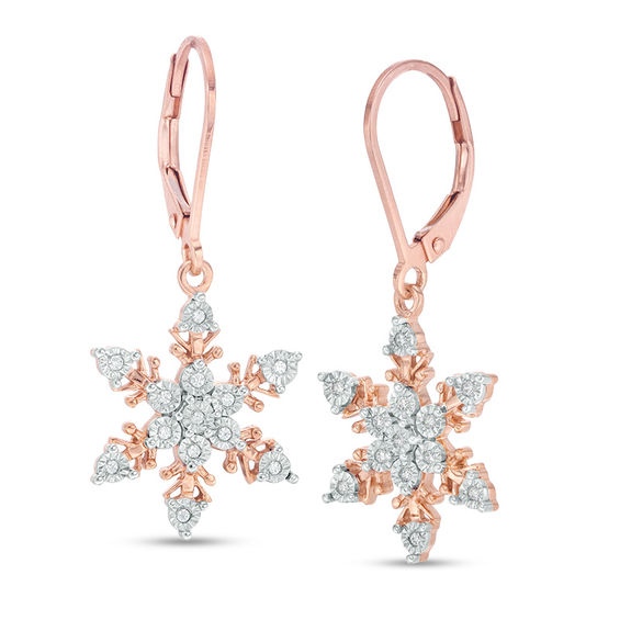 1/10 CT. T.w. Diamond Snowflake Drop Earrings in 10K Rose Gold