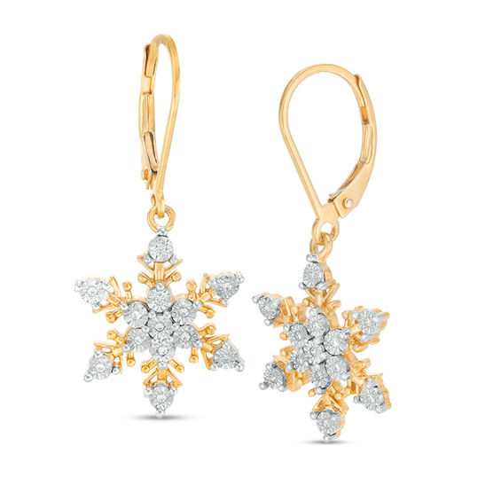1/10 CT. T.w. Diamond Snowflake Drop Earrings in 10K Gold