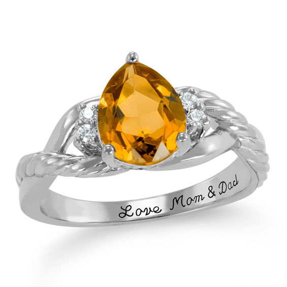 Pear-Shaped Birthstone and Cubic Zirconia High School Class Ring by ArtCarved (1 Stone, Line and Year)