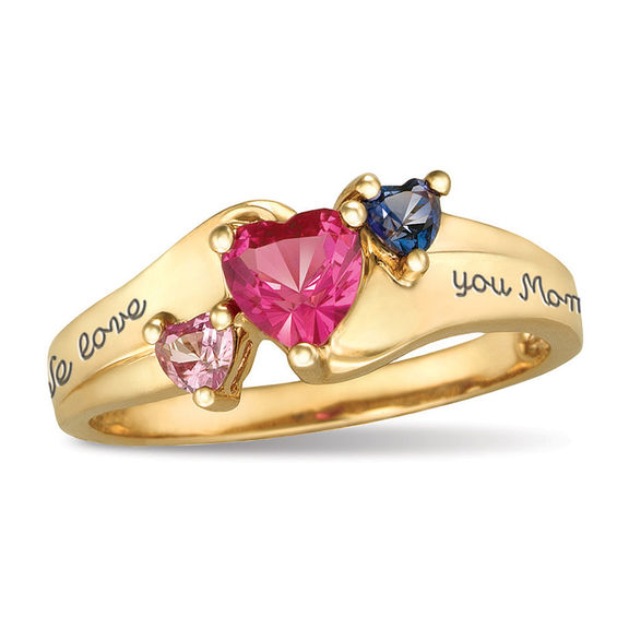 Mother's Heart-Shaped Birthstone Slant Ring by ArtCarved (3 Stones and 2 Lines)