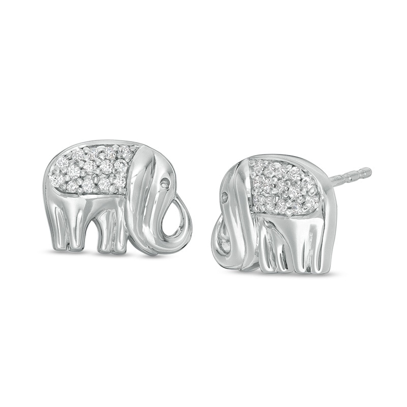 Main Image 1 of 1/6 CT. T.W. Diamond Elephant Stud Earrings in Sterling Silver