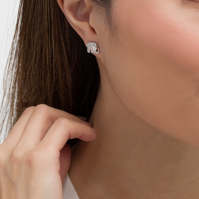Main Image 2 of 1/6 CT. T.W. Diamond Elephant Stud Earrings in Sterling Silver