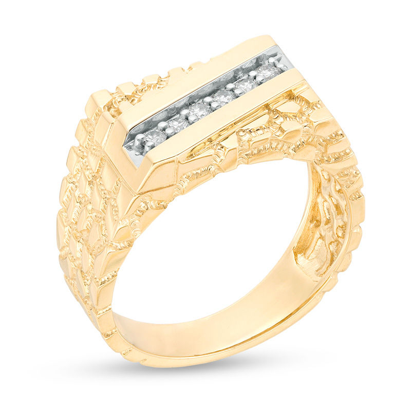 Men's 1/5 CT. T.W. Diamond Slant Nugget Ring in 10K Gold