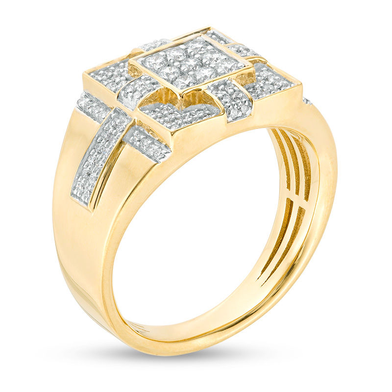 Main Image 2 of Men's 3/4 CT. T.W. Square Composite Diamond Tiered Cross Ring in 14K Gold