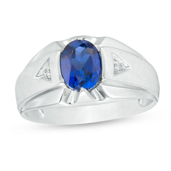Men's Oval Lab-Created Blue Sapphire and Diamond Accent "X" Multi-Finish Ring in 10K White Gold Men's Oval Lab-Created Blue Sapphire and Diamond Accent "X" Multi-Finish Ring in 10K White Gold