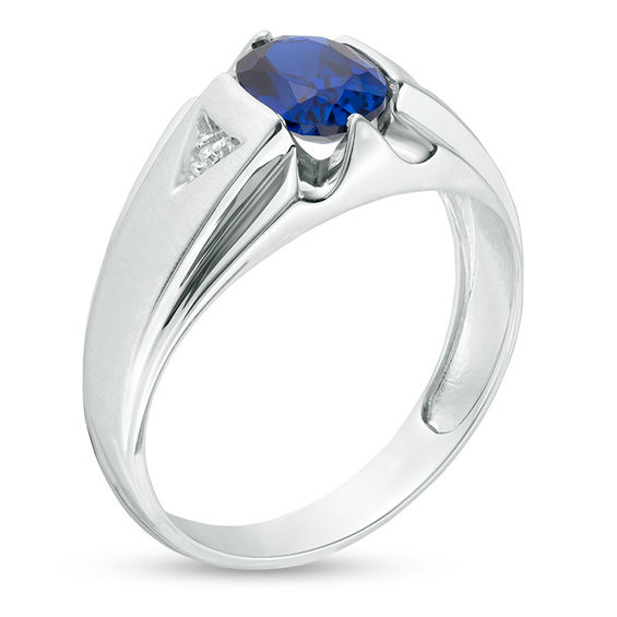 Men's Oval Lab-Created Blue Sapphire and Diamond Accent "X" Multi-Finish Ring in 10K White Gold Men's Oval Lab-Created Blue Sapphire and Diamond Accent "X" Multi-Finish Ring in 10K White Gold