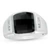 Thumbnail Image 0 of Men's Rectangle Faceted Onyx and Diamond Accent Multi-Finish Ring in 10K White Gold