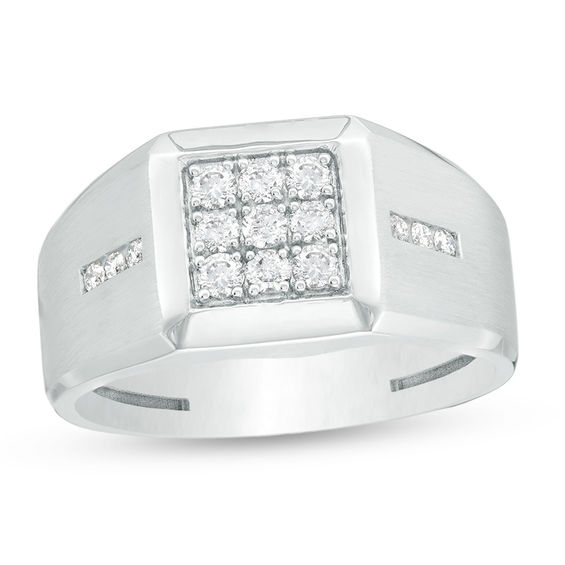 Men's 1/2 CT. T.W. Square Composite Diamond Side Accent Bold Shank Multi-Finish Ring in 10K White Gold Men's 1/2 CT. T.W. Square Composite Diamond Side Accent Bold Shank Multi-Finish Ring in 10K White Gold
