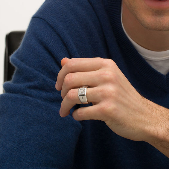 Men's 1/2 CT. T.W. Square Composite Diamond Side Accent Bold Shank Multi-Finish Ring in 10K White Gold Men's 1/2 CT. T.W. Square Composite Diamond Side Accent Bold Shank Multi-Finish Ring in 10K White Gold