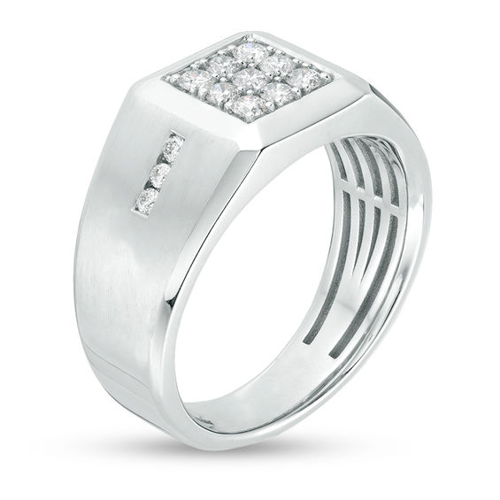 Men's 1/2 CT. T.W. Square Composite Diamond Side Accent Bold Shank Multi-Finish Ring in 10K White Gold Men's 1/2 CT. T.W. Square Composite Diamond Side Accent Bold Shank Multi-Finish Ring in 10K White Gold