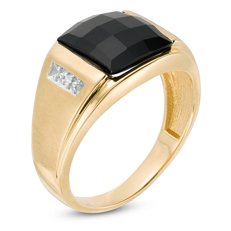 Men's Rectangle Faceted Onyx and Diamond Accent Multi-Finish Ring in ...