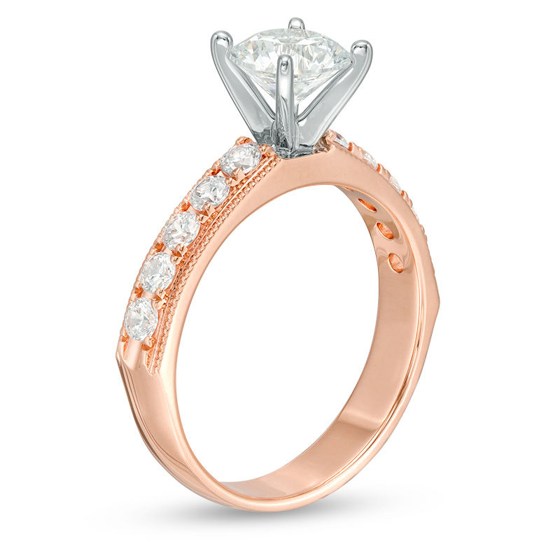 Main Image 3 of 1-1/4 CT. T.W. Diamond Vintage-Style Engagement Ring in 14K Rose Gold
