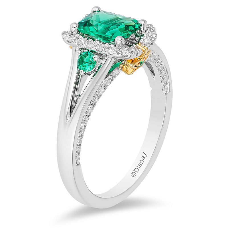 Main Image 2 of Enchanted Disney Tinker Bell Emerald-Cut Green Topaz and 1/3 CT. T.W. Diamond Star Engagement Ring in 14K Two-Tone Gold