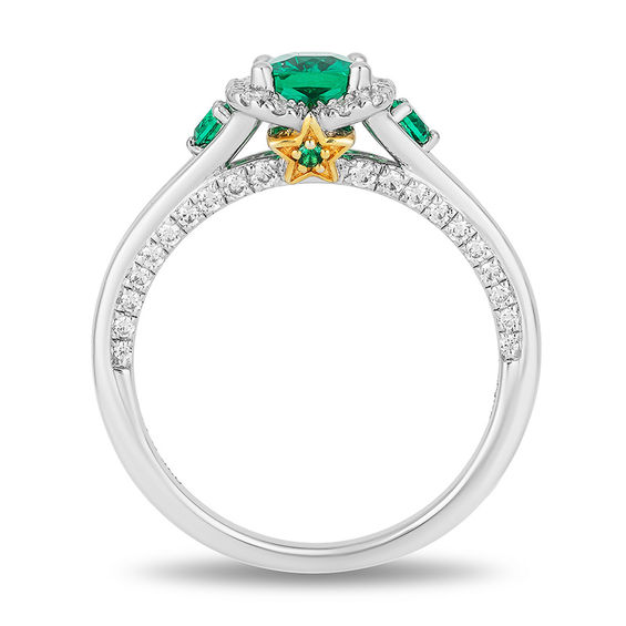 Enchanted Disney Tinker Bell Emerald-Cut Green Topaz and 1/3 CT. T.w. Diamond Star Engagement Ring in 14K Two-Tone Gold