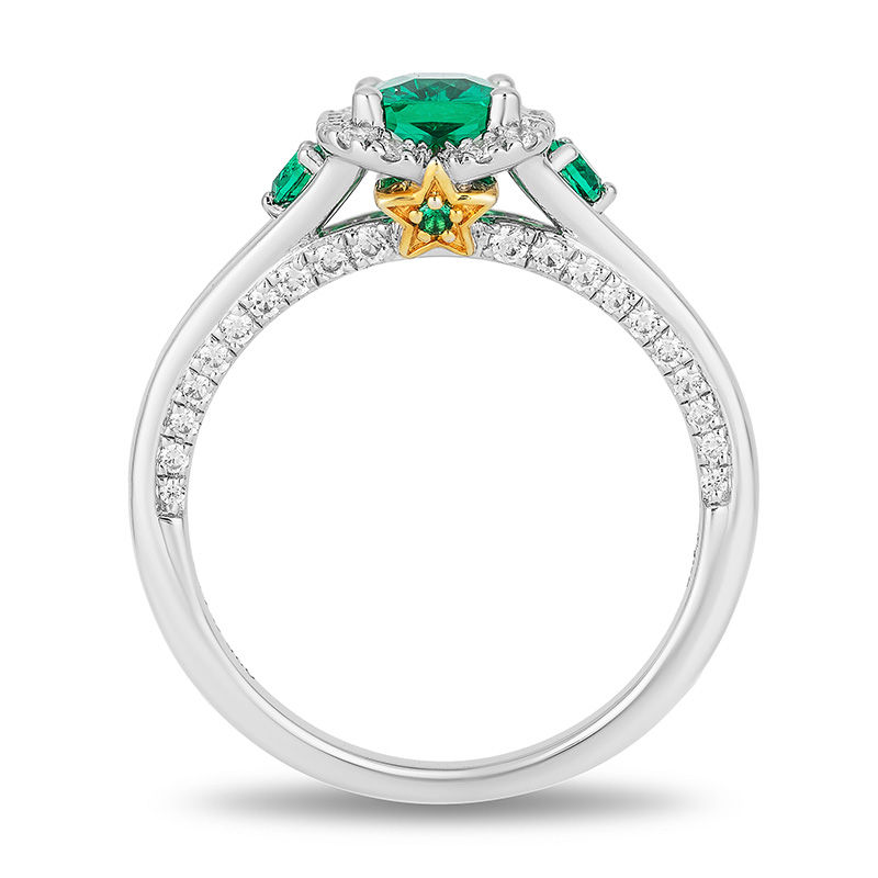 Main Image 3 of Enchanted Disney Tinker Bell Emerald-Cut Green Topaz and 1/3 CT. T.W. Diamond Star Engagement Ring in 14K Two-Tone Gold