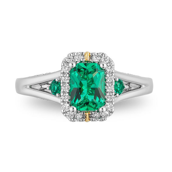 Enchanted Disney Tinker Bell Emerald-Cut Green Topaz and 1/3 CT. T.w. Diamond Star Engagement Ring in 14K Two-Tone Gold